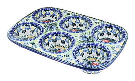 Ceramika Artystyczna Day Lily Bouquet Muffin Pan — Polish Pottery
