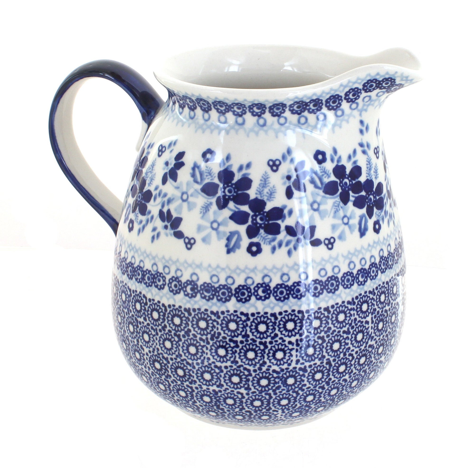 Manufaktura Vintage Blue Daisy Pitcher — Polish Pottery