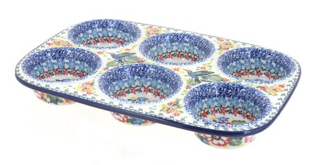 Ceramika Artystyczna Hummingbird Muffin Pan — Polish Pottery