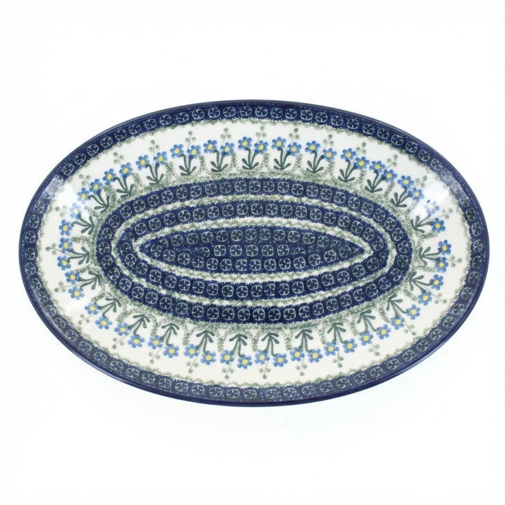 Detail image of Ceramika Artystyczna Blue Posy Large Serving Piece — Polish Pottery