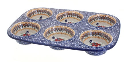 Manufaktura Red Daisy Muffin Pan — Polish Pottery