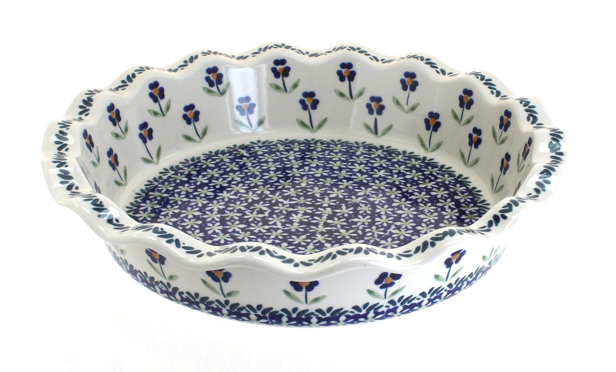 Manufaktura Blue Daisy Pie Plate — Polish Pottery