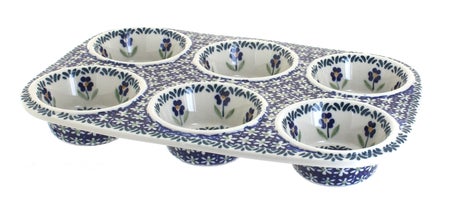 Manufaktura Blue Daisy Muffin Pan — Polish Pottery
