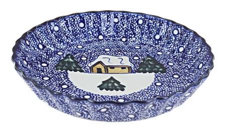 WR Unikat Winter Forest Pie Plate — Polish Pottery