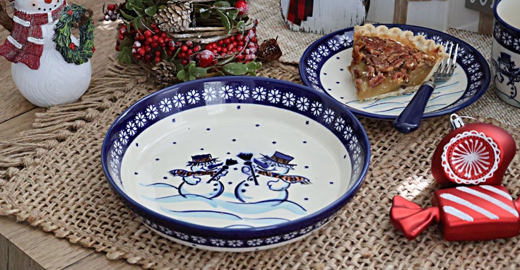 Detail image of Zaklady Frosty Friend Pie Plate — Polish Pottery