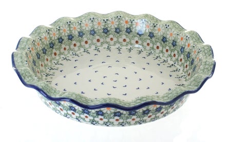 Manufaktura Green Daisy Pie Plate — Polish Pottery
