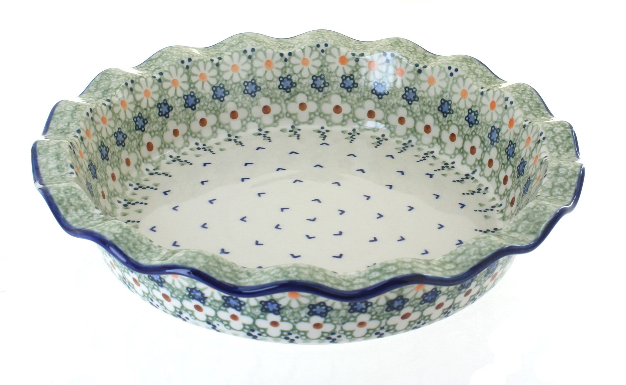 Manufaktura Green Daisy Pie Plate — Polish Pottery