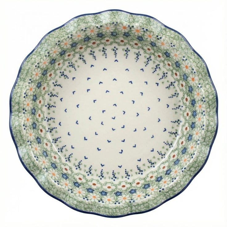 Detail image of Manufaktura Green Daisy Pie Plate — Polish Pottery