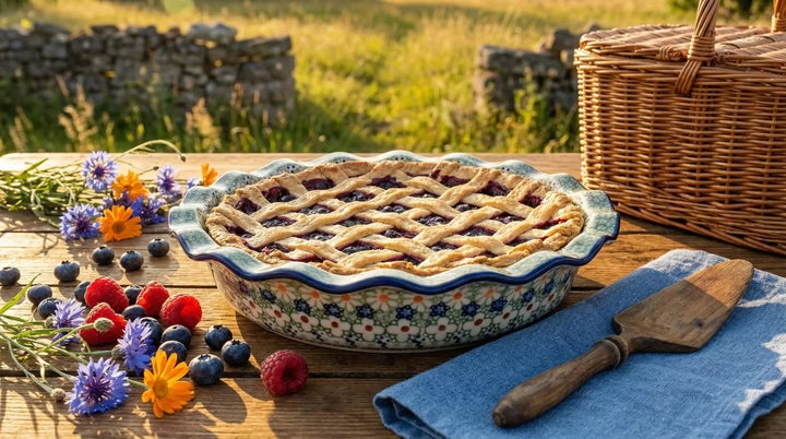 Manufaktura Green Daisy Pie Plate — Polish Pottery