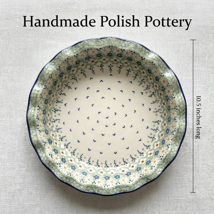 Manufaktura Green Daisy Pie Plate — Polish Pottery