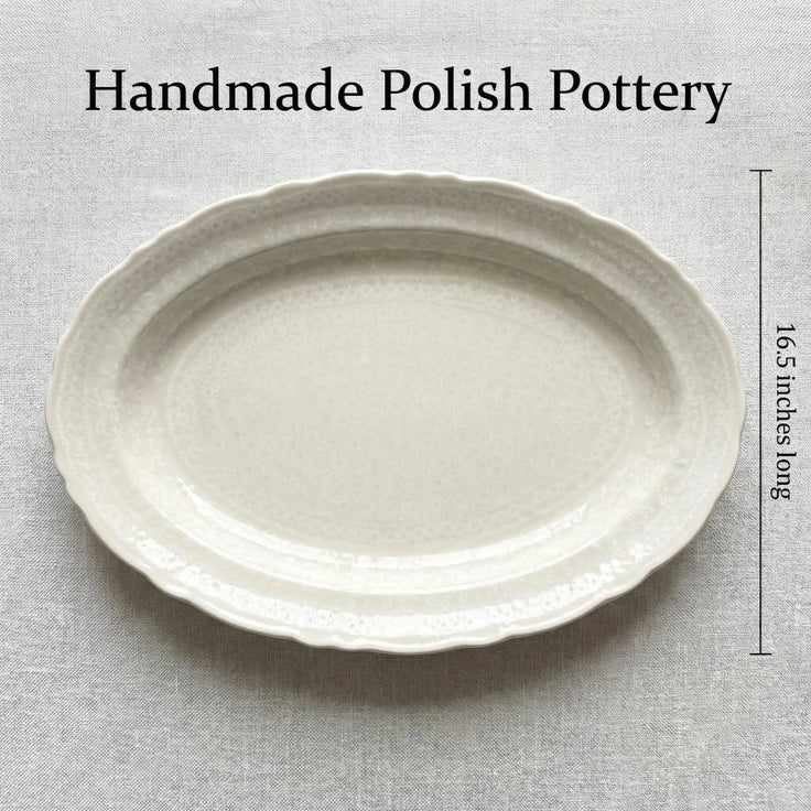 Detail image of Manufaktura White Lace Large Serving Piece — Polish Pottery