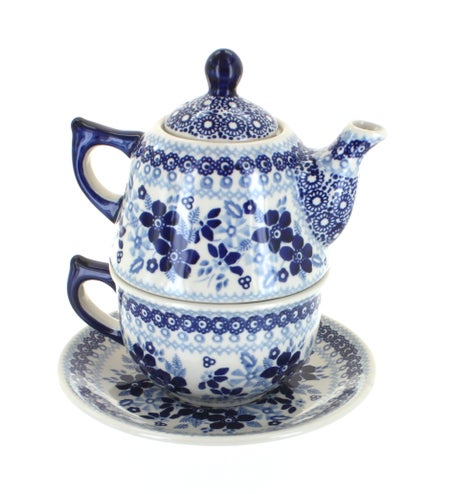 Manufaktura Vintage Blue Daisy Teapot — Polish Pottery