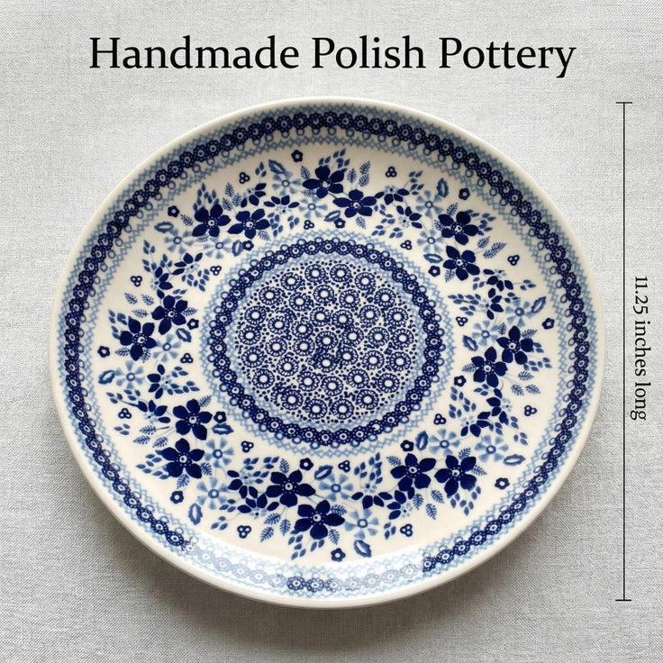 Detail image of Manufaktura Vintage Blue Daisy Dining Plates & Bowls — Polish Pottery