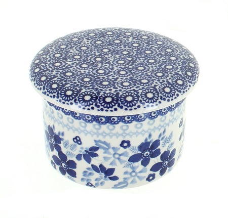 Manufaktura Vintage Blue Daisy Butter Dish — Polish Pottery