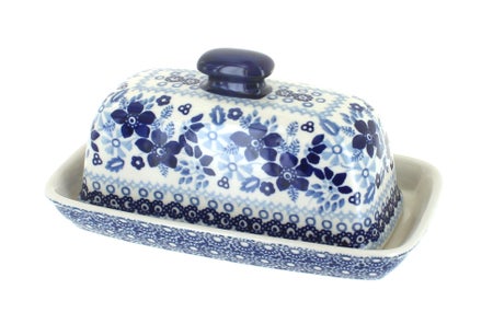 Manufaktura Vintage Blue Daisy Butter Dish — Polish Pottery