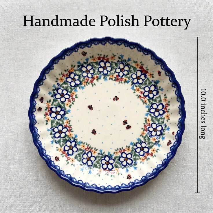 Detail image of Vena Scarlett Pie Plate — Polish Pottery