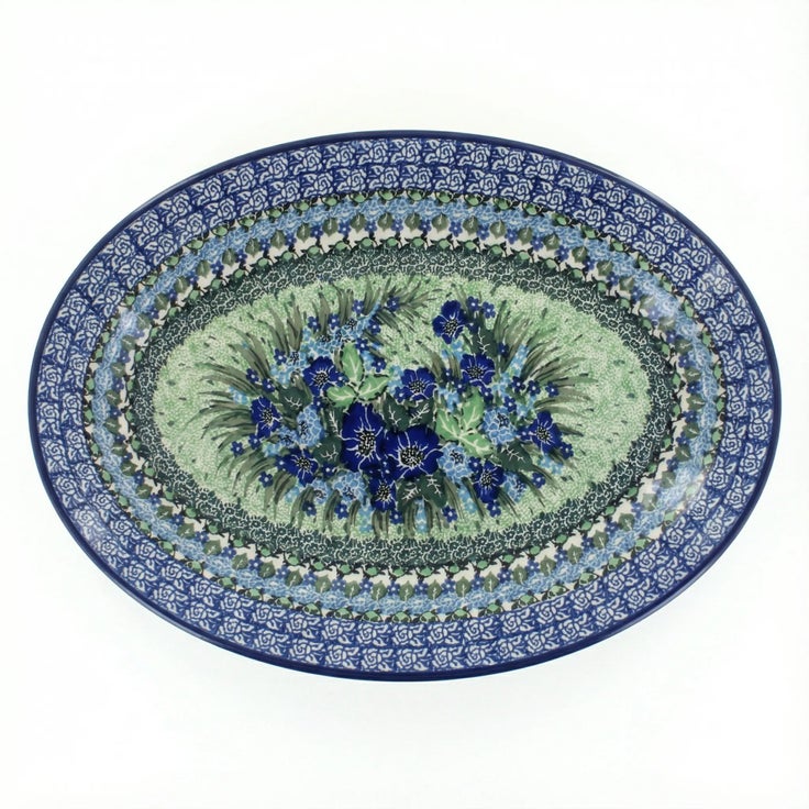 Detail image of Ceramika Artystyczna Sapphire Fields Large Serving Piece — Polish Pottery