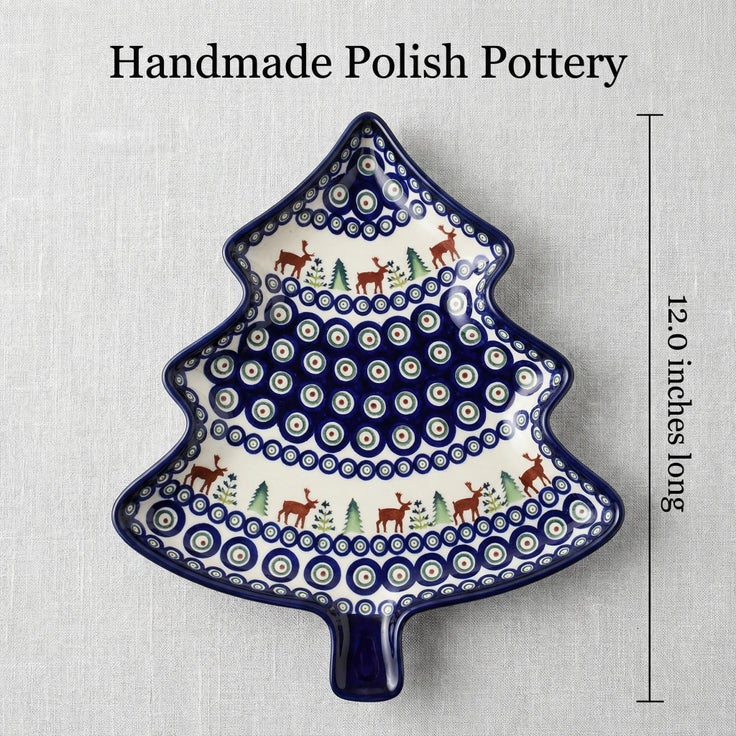 Detail image of Zaklady Reindeer Pine Medium Serving Piece — Polish Pottery