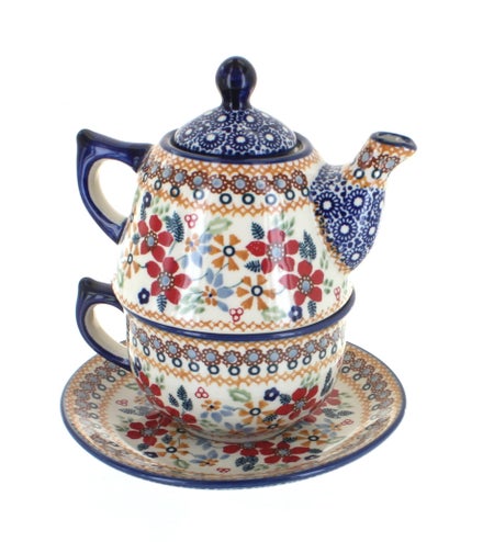 Manufaktura Red Daisy Teapot — Polish Pottery