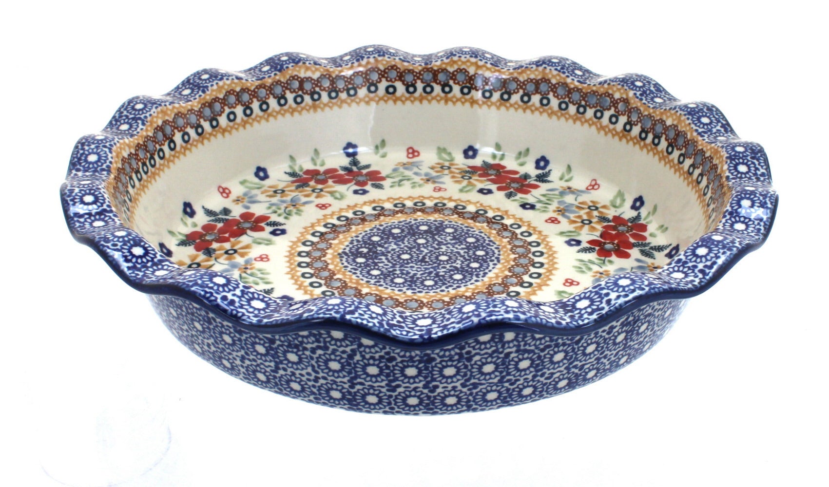 Manufaktura Red Daisy Pie Plate — Polish Pottery
