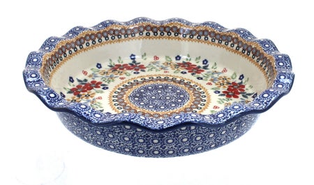 Manufaktura Red Daisy Pie Plate — Polish Pottery
