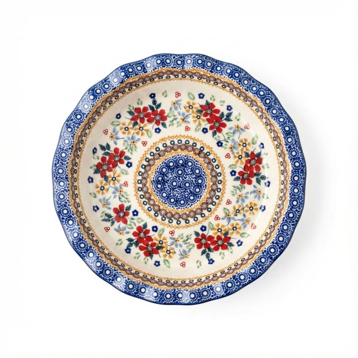 Manufaktura Red Daisy Pie Plate — Polish Pottery