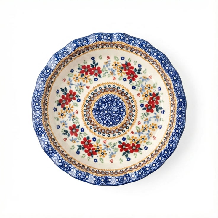 Detail image of Manufaktura Red Daisy Pie Plate — Polish Pottery