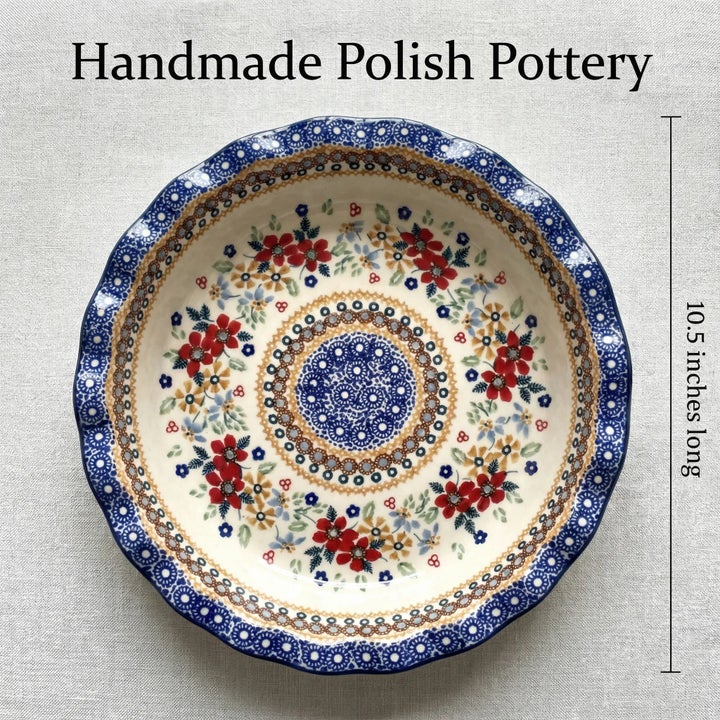 Manufaktura Red Daisy Pie Plate — Polish Pottery