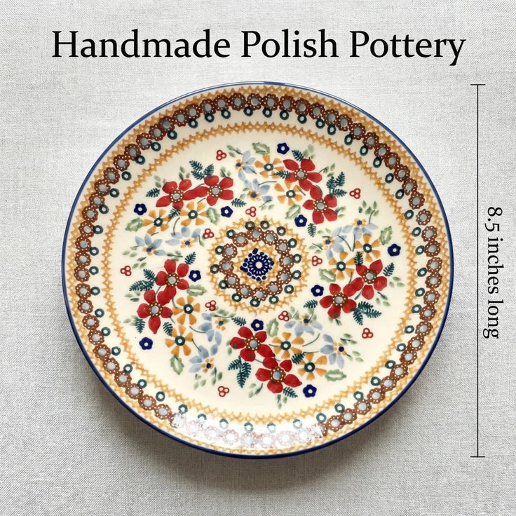 Detail image of Manufaktura Red Daisy Dining Plates & Bowls — Polish Pottery