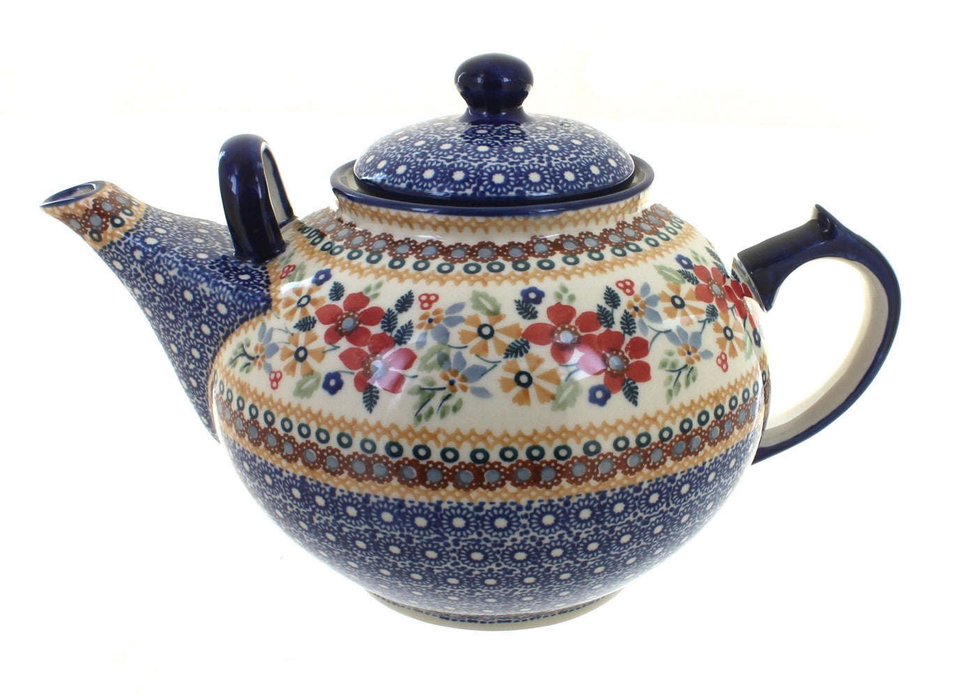 Manufaktura Red Daisy Teapot — Polish Pottery