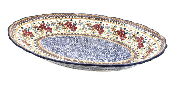 Manufaktura Red Daisy Large Serving Piece — Polish Pottery