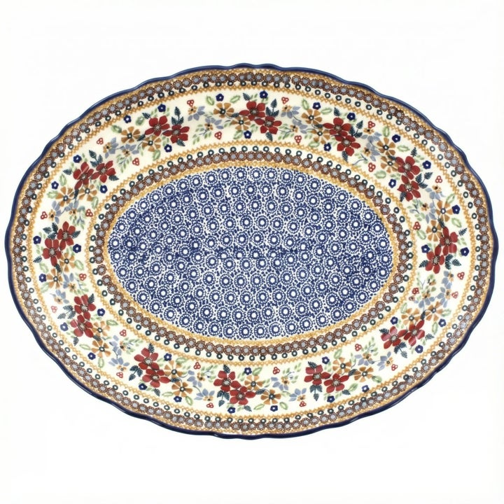 Manufaktura Red Daisy Large Serving Piece — Polish Pottery