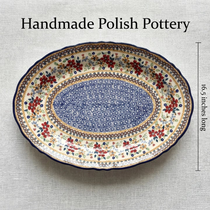 Manufaktura Red Daisy Large Serving Piece — Polish Pottery