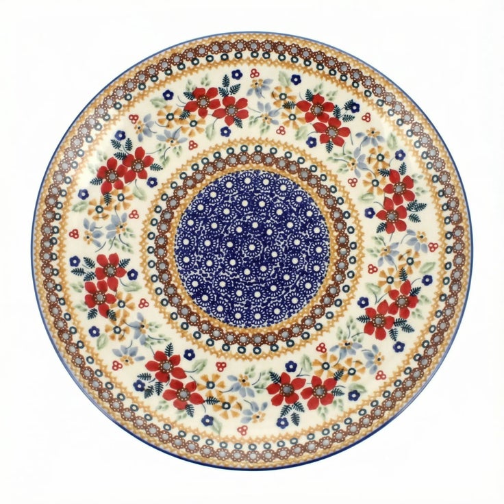 Detail image of Manufaktura Red Daisy Dining Plates & Bowls — Polish Pottery