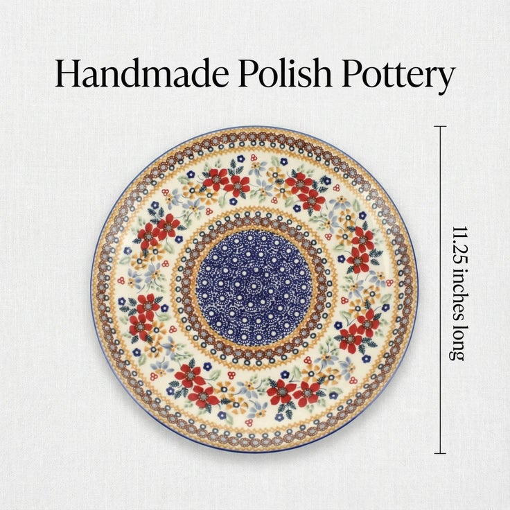 Detail image of Manufaktura Red Daisy Dining Plates & Bowls — Polish Pottery