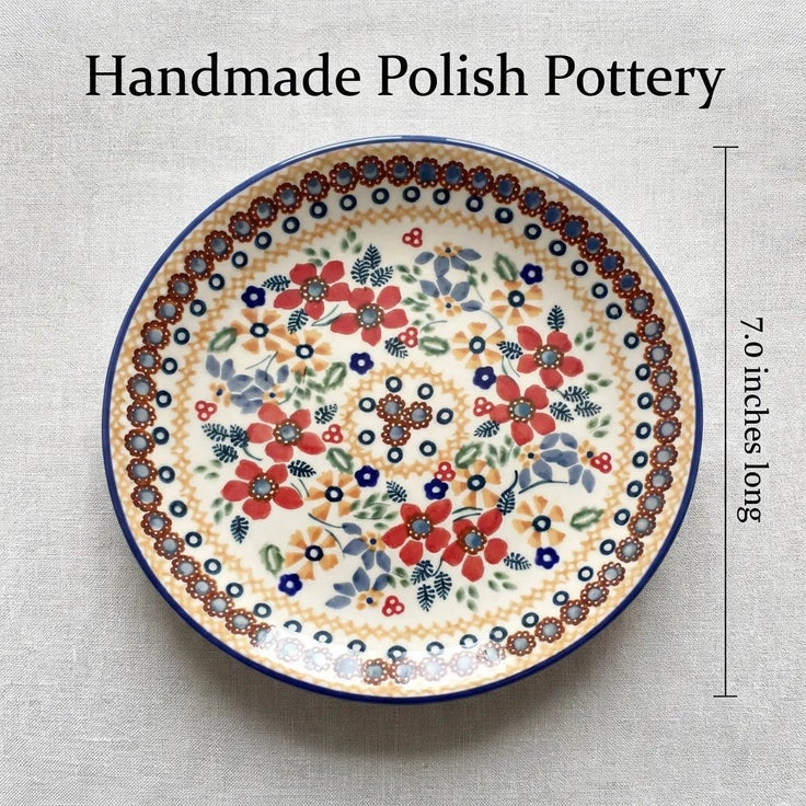 Detail image of Manufaktura Red Daisy Dining Plates & Bowls — Polish Pottery