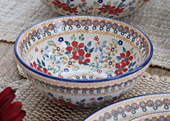 Manufaktura Red Daisy Dining Plates & Bowls — Polish Pottery
