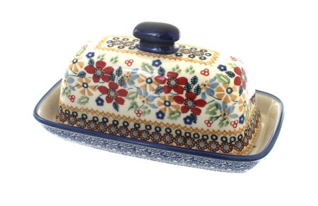 Manufaktura Red Daisy Butter Dish — Polish Pottery