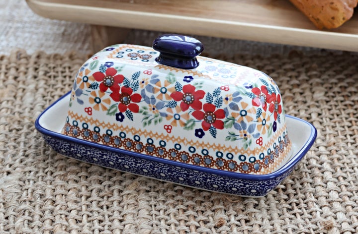Manufaktura Red Daisy Butter Dish — Polish Pottery