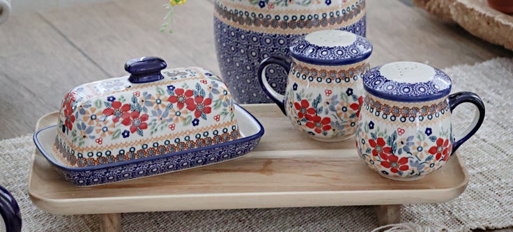 Detail image of Manufaktura Red Daisy Butter Dish — Polish Pottery