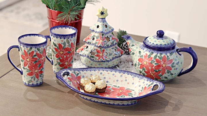Vena Poinsettia Medium Serving Piece — Polish Pottery