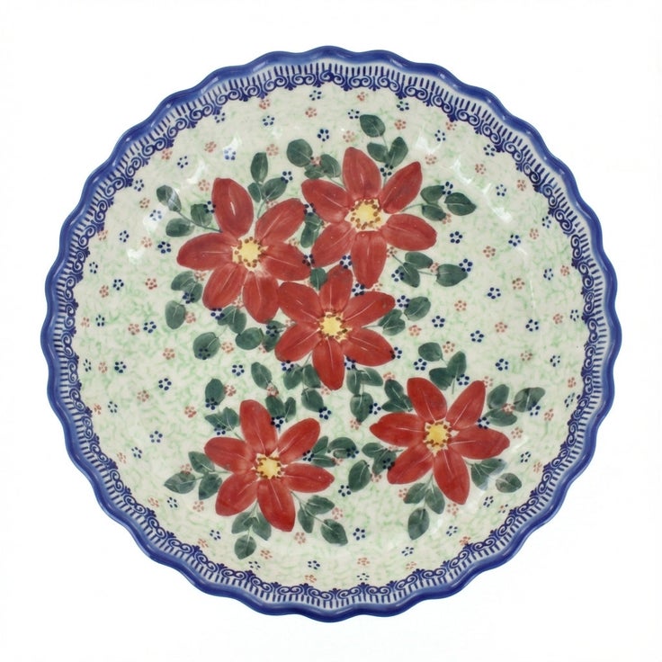 Detail image of Vena Poinsettia Pie Plate — Polish Pottery