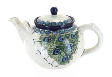 Ceramika Artystyczna Peacock Feather Teapot — Polish Pottery