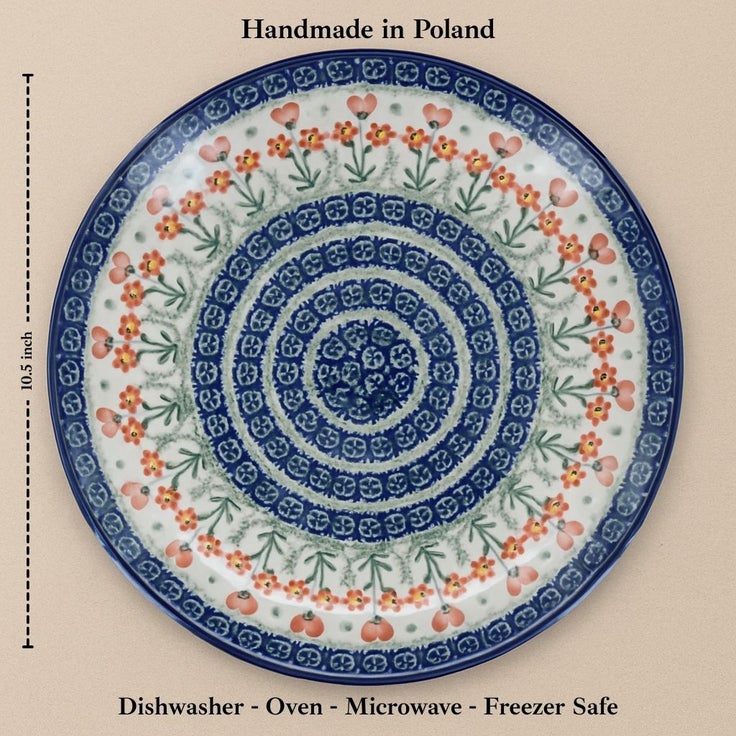 Detail image of Ceramika Artystyczna Peach Posy Dining Plates & Bowls — Polish Pottery