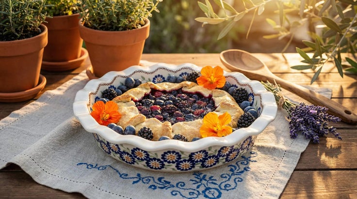 Detail image of Manufaktura Peach Blossom Pie Plate — Polish Pottery