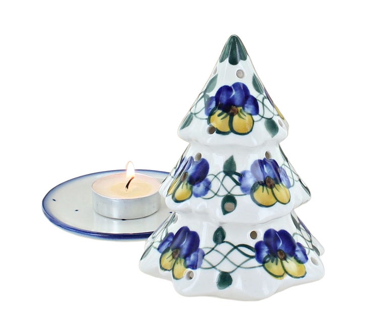 Detail image of WR Unikat Pansies Luminary — Polish Pottery