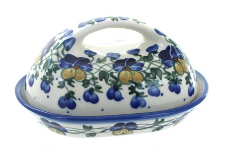 WR Unikat Pansies Butter Dish — Polish Pottery