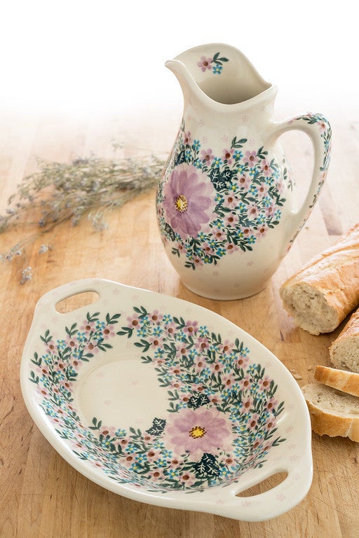 Detail image of Vena Lilac Garden Pitcher — Polish Pottery