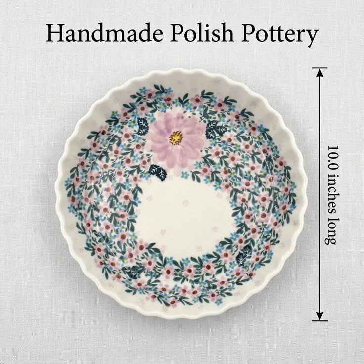 Detail image of Vena Lilac Garden Pie Plate — Polish Pottery