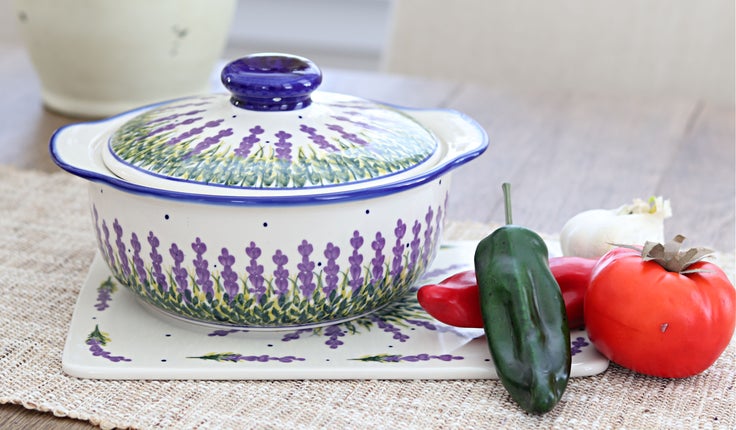 Detail image of WR Unikat Lavender Fields Medium Bakeware — Polish Pottery